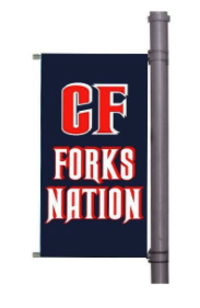 banner with CF Forks Nation in white and red letters