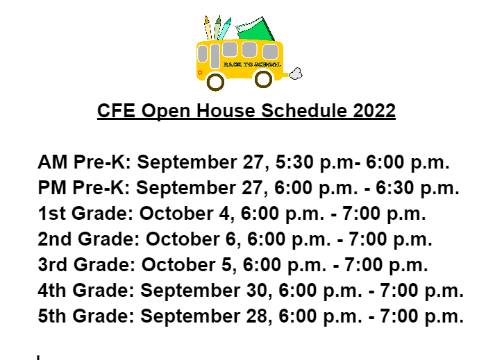 CFE Open House Schedule