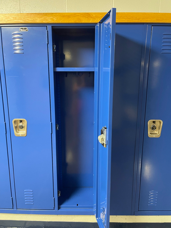 open blue locker showing locker inside dimensions